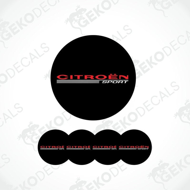 A set of four black vinyl stickers with the CITROEN SPORT logo in red and white.