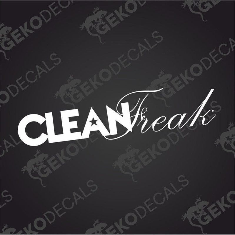 CLEAN FREAK die cut car decal with star A and cursive Freak text on transfer paper