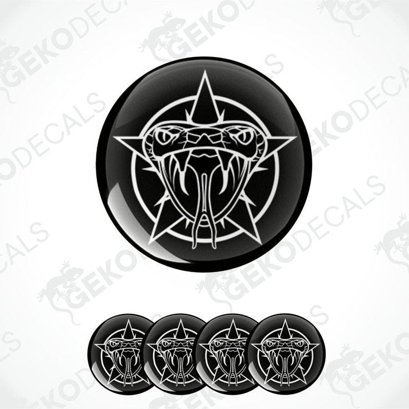 Set of four black vinyl stickers with the image of a white snake Cobra.