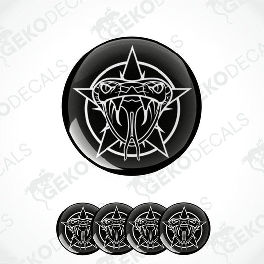 Set of four black vinyl stickers with the image of a white snake Cobra.