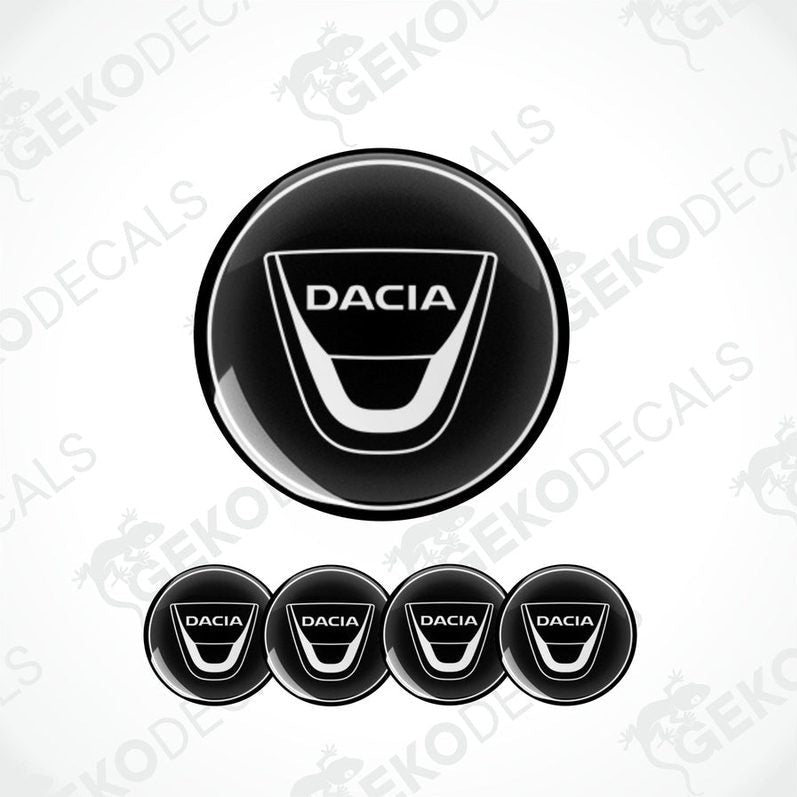 A set of four black vinyl stickers with a DACIA logo design, displayed against a white background.