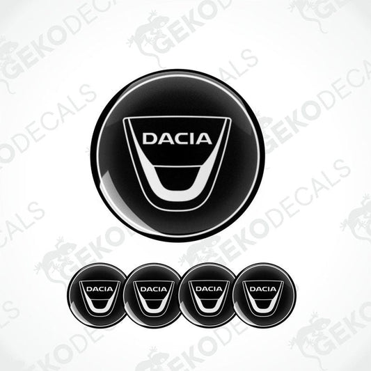 A set of four black vinyl stickers with a DACIA logo design, displayed against a white background.