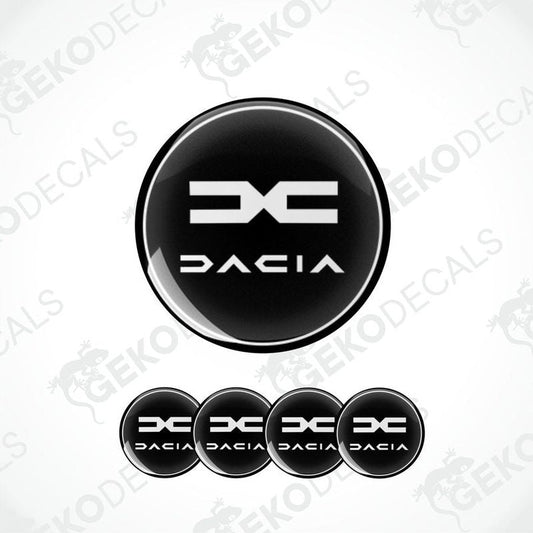 Set of four black vinyl decals with the DACIA logo, designed for use as car wheel stickers.