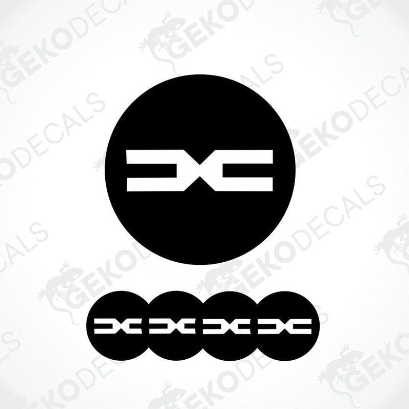 A set of black vinyl decals with the DACIA logo displayed in a prominent central position and additional smaller decals arranged below