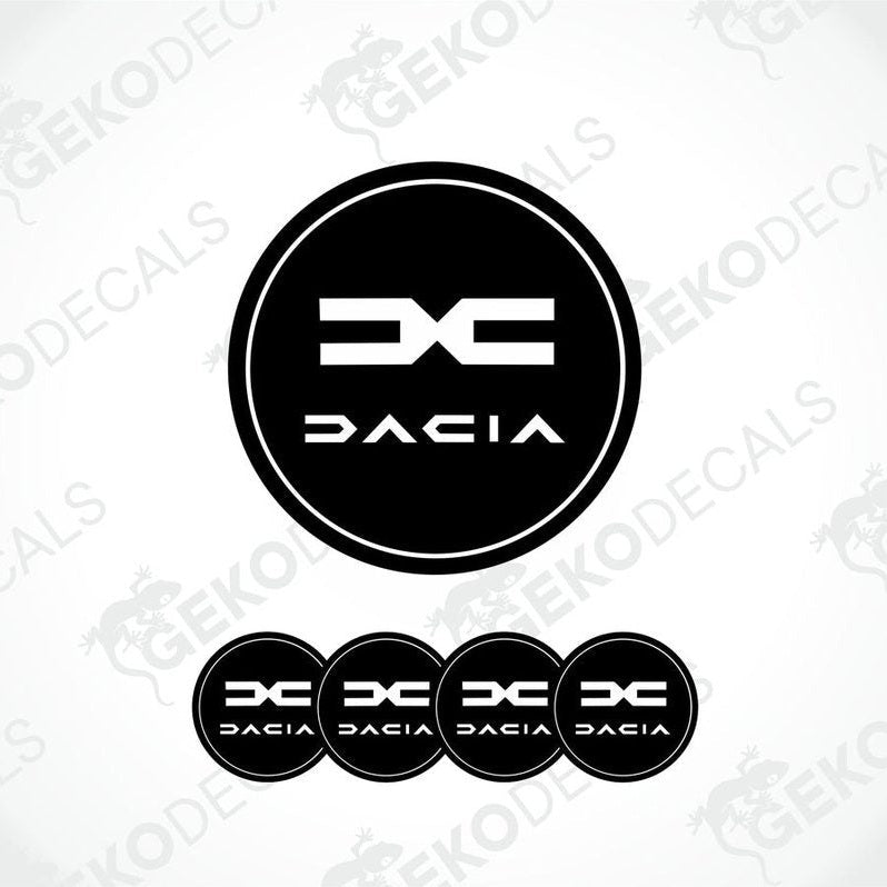 Set of four black vinyl decals with the DACIA logo, designed for use as car wheel stickers.