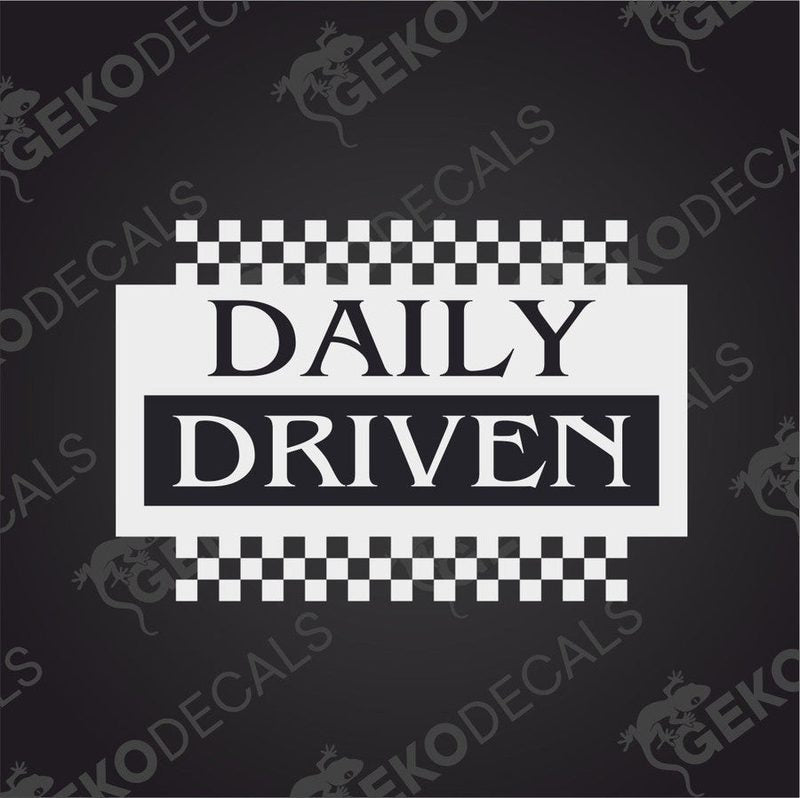 DAILY DRIVEN die cut car decal with black white racing flag design on transfer paper