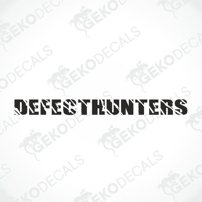 A black car with a 'DEFECTHUNTERS' decal on the windshield