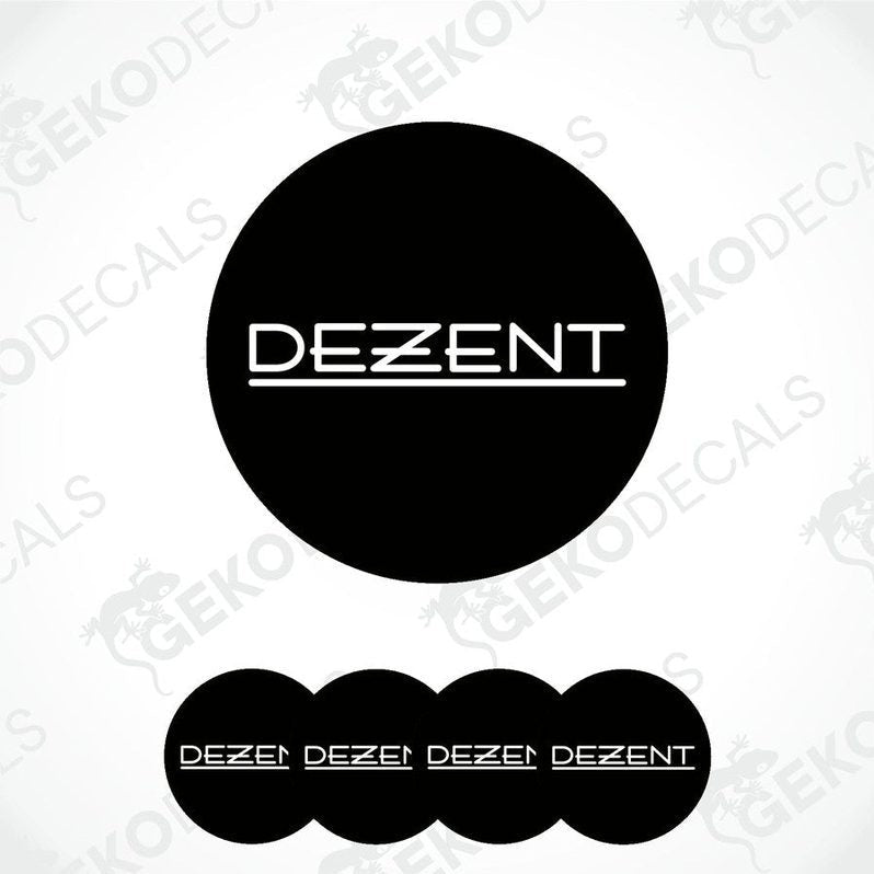 A set of four black vinyl decals with the word 'DEZENT' written in white letters.