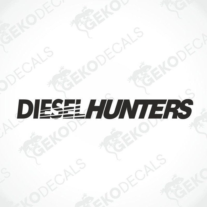 Black car windshield sticker with cut-out text DIESELHUNTERS