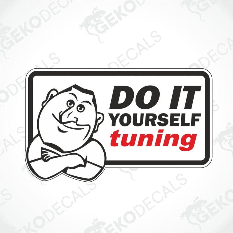 A car sticker with a graphic of a cartoon character and the text 'DO IT YOURSELF tuning'.