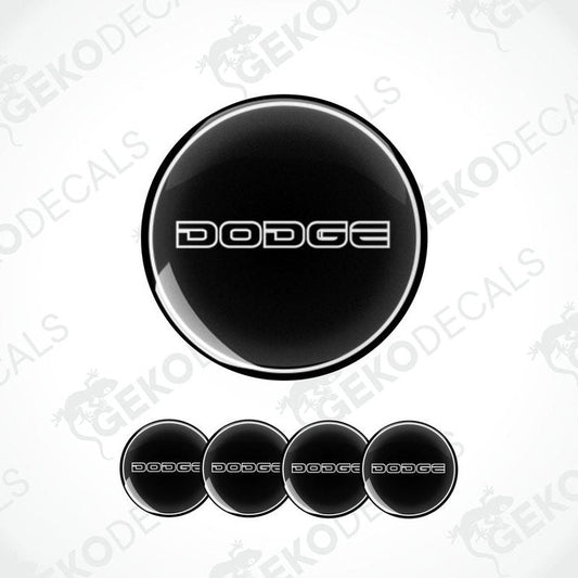 A set of black vinyl decals with the word 'DODGE' written in white letters.