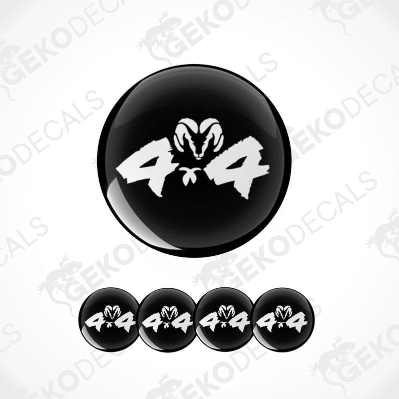 A set of black vinyl decals with the text '4X4 DODGE' and a graphic of a ram's head, designed for use as car stickers.