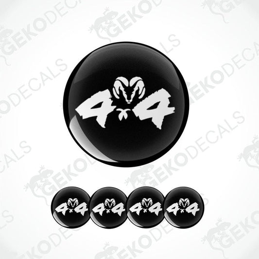 A set of black vinyl decals with the text '4X4 DODGE' and a graphic of a ram's head, designed for use as car stickers.