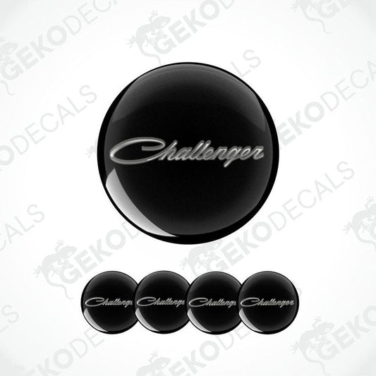 A set of four black vinyl stickers with the word 'CHALLENGER' written on them.