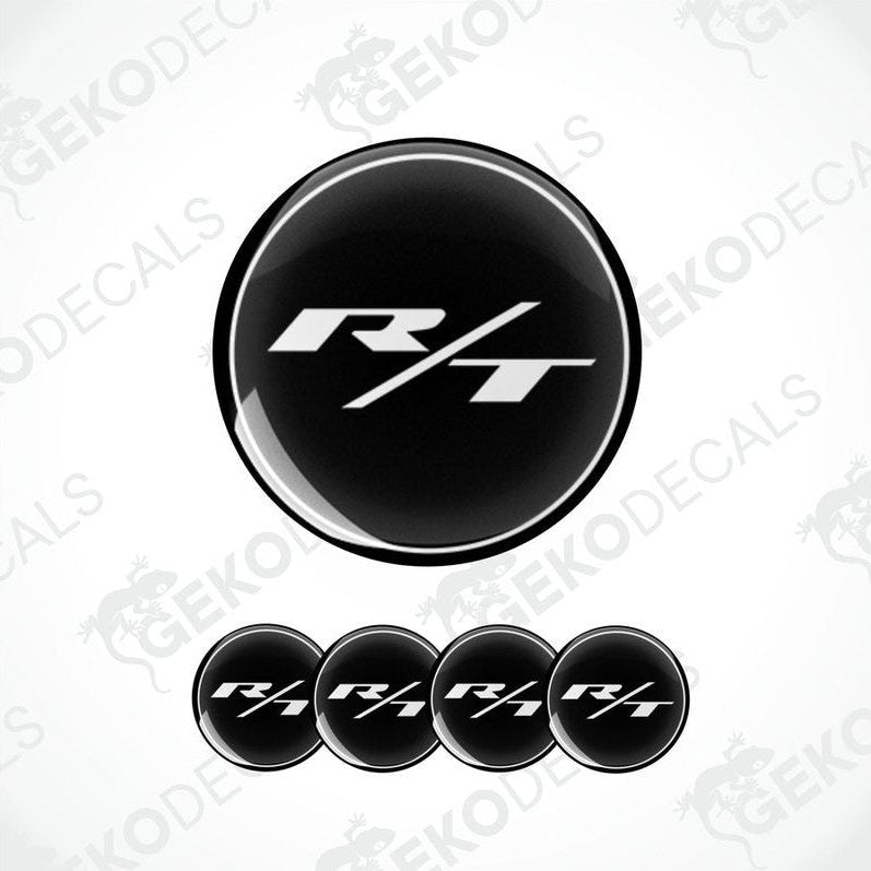 A set of black vinyl decals with the DODGE 'R/T' logo designed for use on vehicles, including a larger decal and three smaller ones.