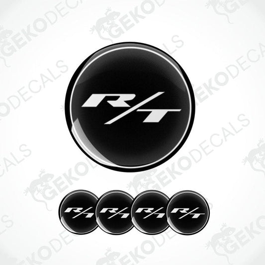 A set of black vinyl decals with the DODGE 'R/T' logo designed for use on vehicles, including a larger decal and three smaller ones.