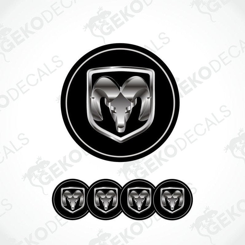 A set of four black vinyl stickers with the word silver metallic 'DODGE'.