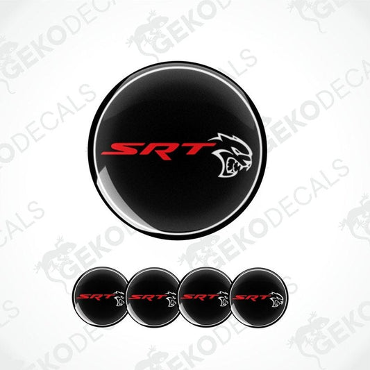 Set of four black, red, and white vinyl decals with the SRT Hellcat Demon logo.