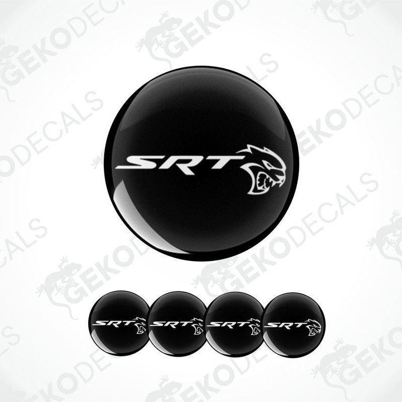 Set of four black and white vinyl decals with the SRT Hellcat Demon logo.