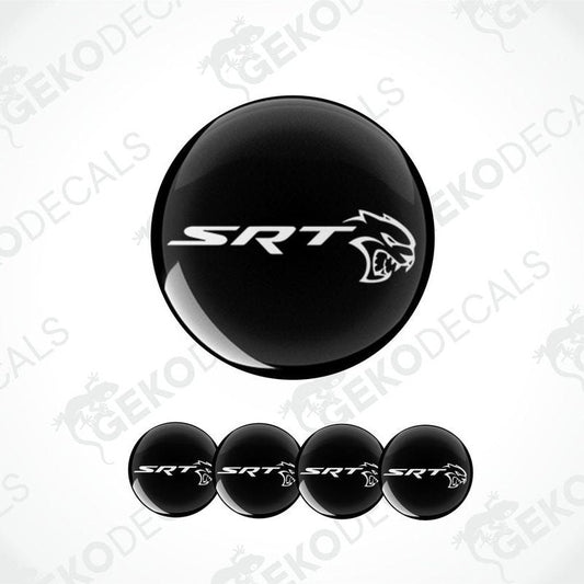 Set of four black and white vinyl decals with the SRT Hellcat Demon logo.