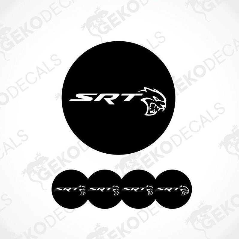 Set of four black and white vinyl decals with the SRT Hellcat Demon logo.