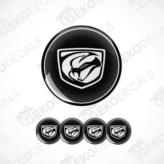 A set of four black vinyl stickers with a geometric DODGE Viper design, displayed against a white background.