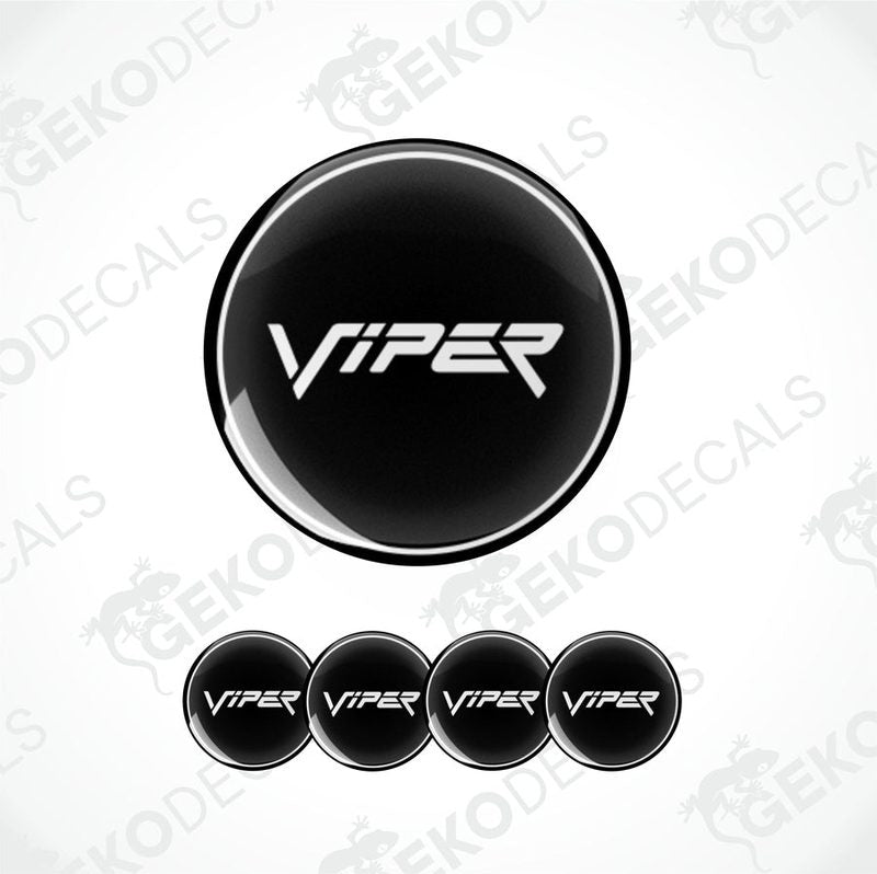 A set of black vinyl decals with the text 'DODGE Viper' on them, typically used as car wheel stickers.