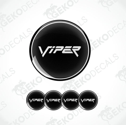 A set of black vinyl decals with the text 'DODGE Viper' on them, typically used as car wheel stickers.
