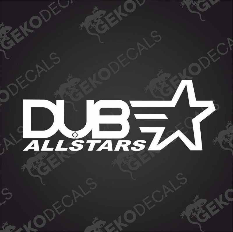 White DUB ALLSTARS die cut car decal with star design on transfer paper