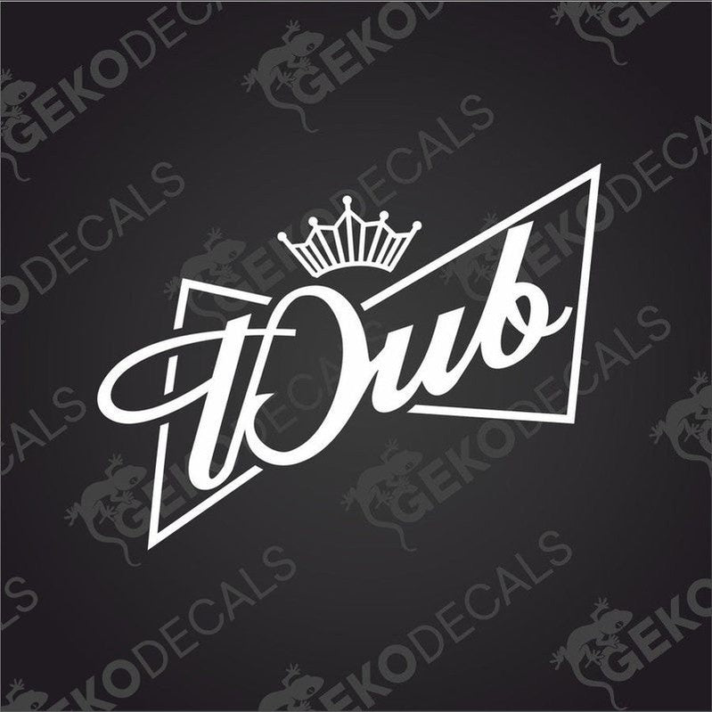 White Dub King die cut car decal with crown logo on transfer paper