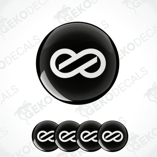 A set of four black vinyl stickers with a white Enkei logo design.