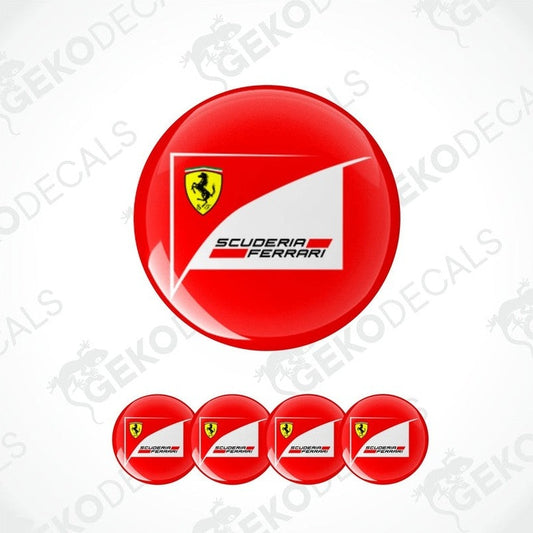 A set of red vinyl decals with the Ferrari Scuderia logo, including four different designs.