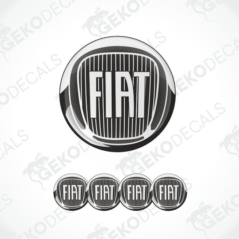 A set of black vinyl decals with the FIAT brand logo and text 'FIAT' displayed on them.