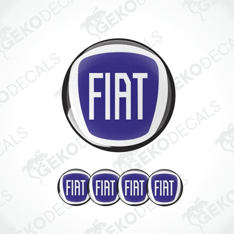 A set of four blue vinyl decals with the Fiat brand logo.