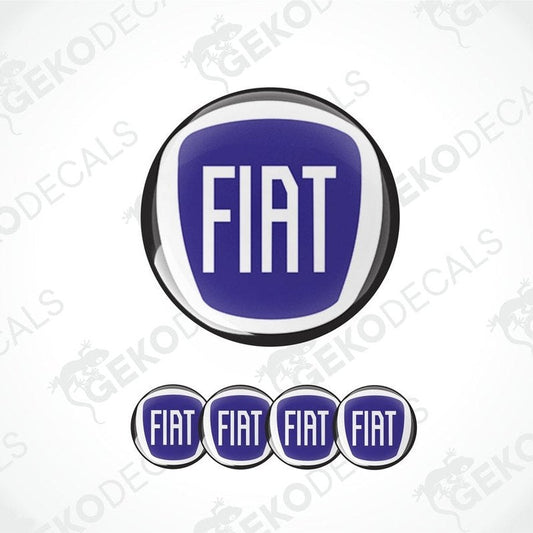 A set of four blue vinyl decals with the Fiat brand logo.