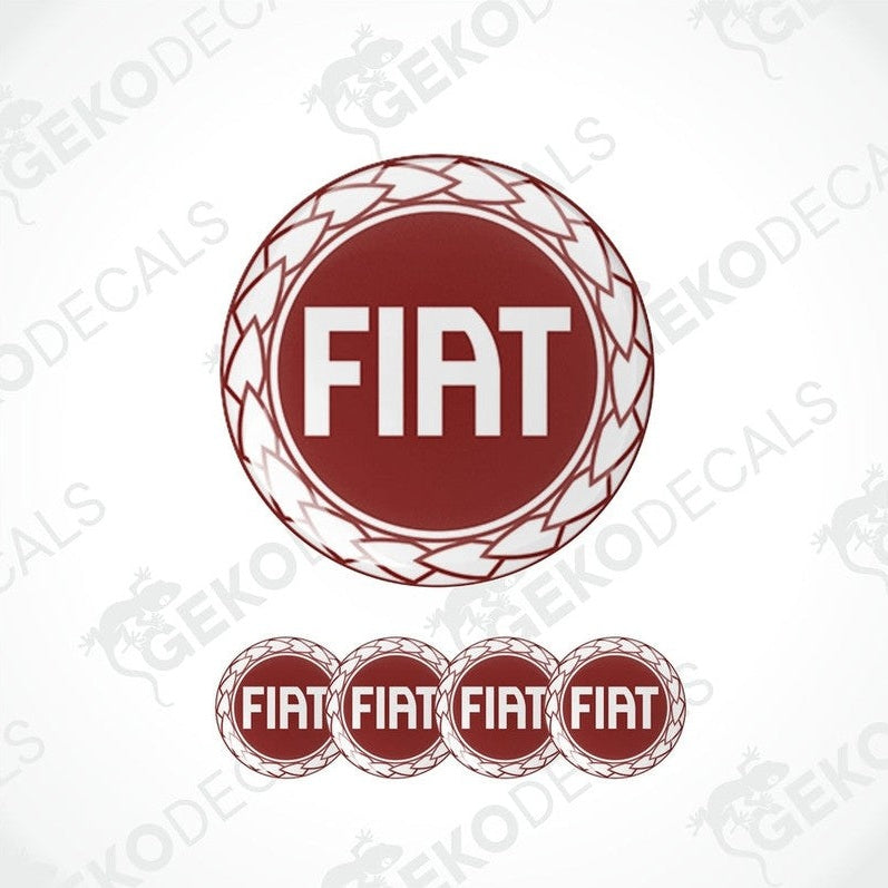 A set of four red vinyl decals with the Fiat logo, designed for use as car stickers.