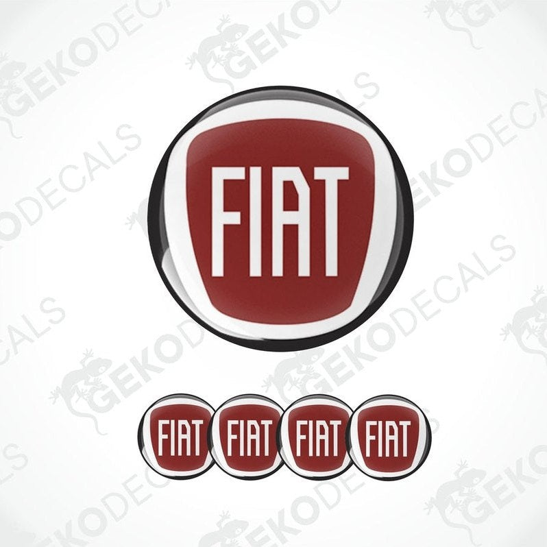 A set of four black vinyl decals with the big FIAT logo dark red and white inside.