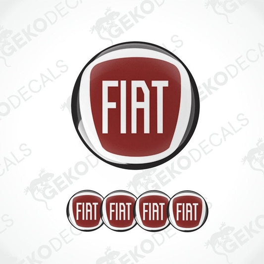 A set of four black vinyl decals with the big FIAT logo dark red and white inside.