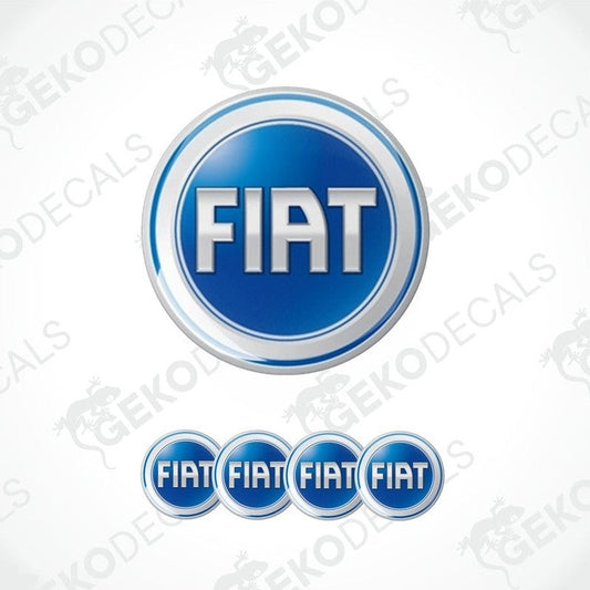A set of four blue vinyl decals with the Fiat logo.