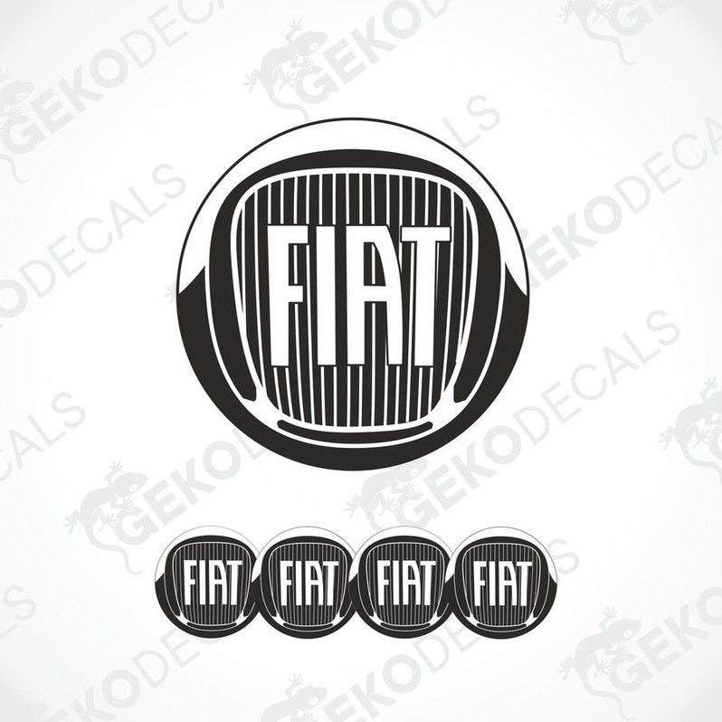 A set of black vinyl decals with the FIAT brand logo and text 'FIAT' displayed on them.