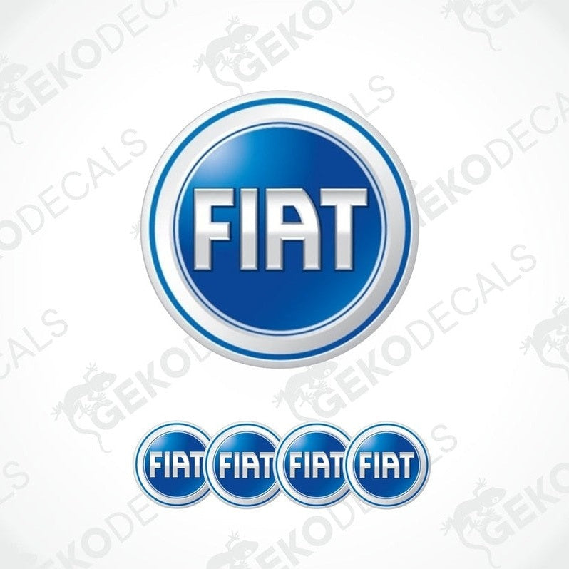 A set of four blue vinyl decals with the Fiat logo.