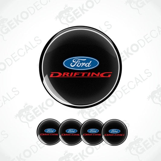 Set of four black vinyl decals with the Ford Drifting logo in blue and red.