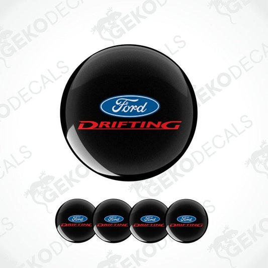 Set of four black vinyl decals with the Ford Drifting logo in blue and red.