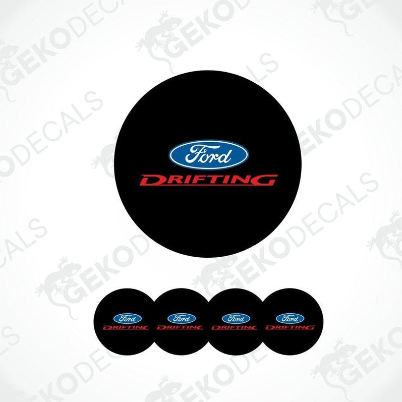 Set of four black vinyl decals with the Ford Drifting logo in blue and red.