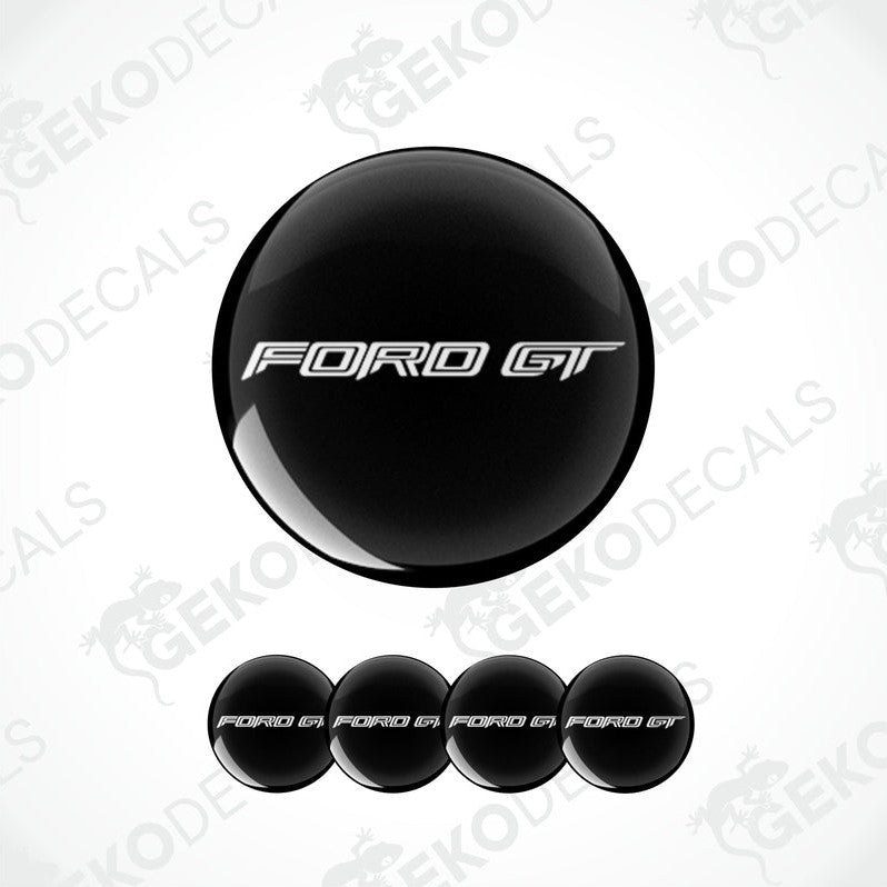 A set of black vinyl decals with 'FORD GT' text, including four different sizes for car customization.