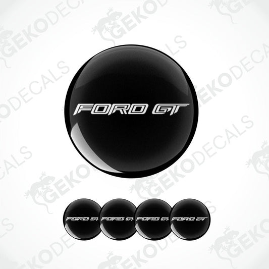 A set of black vinyl decals with 'FORD GT' text, including four different sizes for car customization.