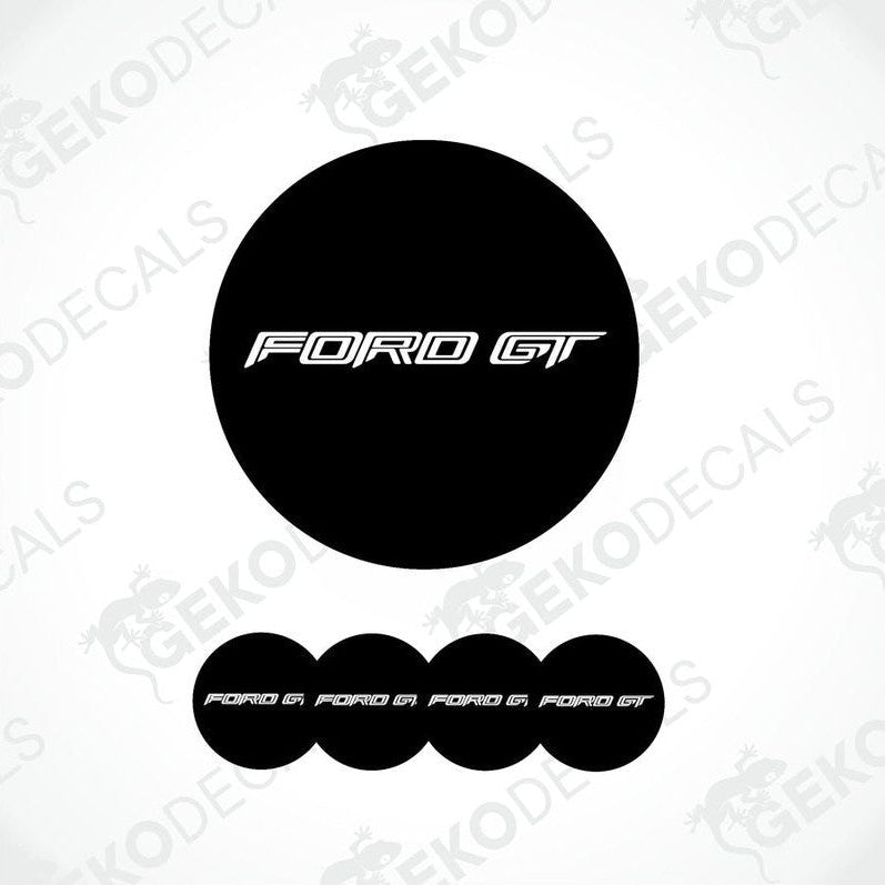A set of black vinyl decals with 'FORD GT' text, including four different sizes for car customization.