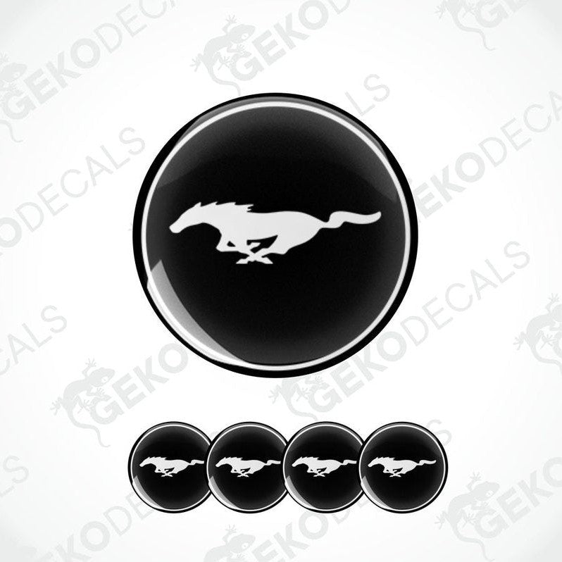 A set of four black vinyl decals with the Ford Mustang logo.