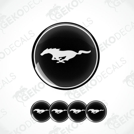 A set of four black vinyl decals with the Ford Mustang logo.