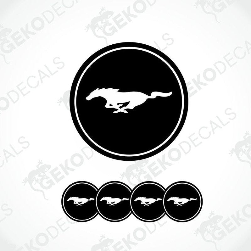A set of four black vinyl decals with the Ford Mustang logo.